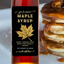 Zwart & Goud Maple Leaf Maple Syrup Verticaal Labe Etiket