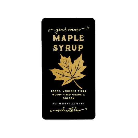 Zwart & Goud Maple Leaf Maple Syrup Verticaal Labe Etiket (Voorkant)