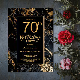 Zwart Goud Marmer 70e Verjaardagsfeestuitnodiging Kaart