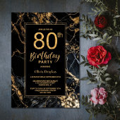 Zwart Goud Marmer 80e Verjaardagsfeestuitnodiging Kaart