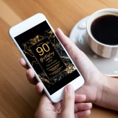 Zwart Goud Marmer 90e Verjaardagsfeestuitnodiging Kaart