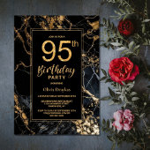 Zwart Goud Marmer 95e Verjaardagsfeestuitnodiging Kaart