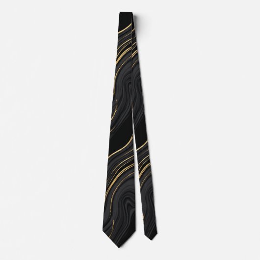Zwart & Goud Marmer Abstract Stropdas (Voorkant)