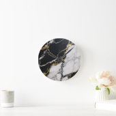Zwart Goud Marmer Aders Luxe Abstract Ronde Klok (Huis)