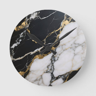 Zwart Goud Marmer Aders Luxe Abstract Ronde Klok
