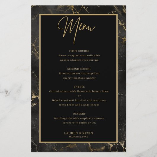 Zwart goud marmer agaat menu kaart (Voorkant)