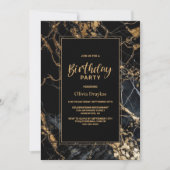 Zwart Goud Marmer Alle Leeftijd Verjaardagsfeest Kaart (Voorkant)