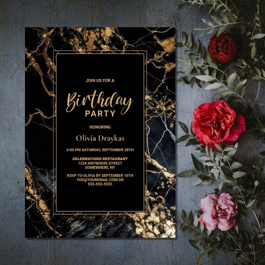 Zwart Goud Marmer Alle Leeftijd Verjaardagsfeest Kaart