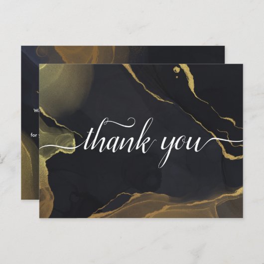 Zwart & Goud Marmer Bedankt Postcard Briefkaart (Voorkant / Achterkant)