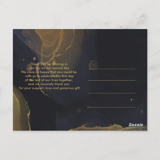 Zwart & Goud Marmer  Dank u Postkaart (Achterkant)