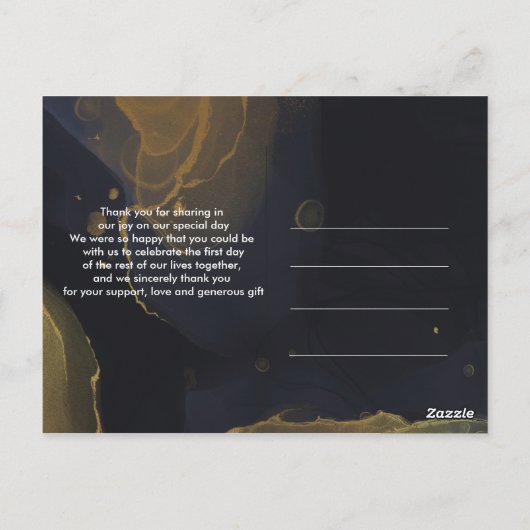 Zwart & Goud Marmer  Dankjewel briefkaart (Achterkant)
