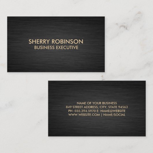 Zwart Goud Marmer | Donker Metallic Geborsteld Visitekaartje (Voorkant / Achterkant)