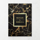 Zwart Goud Marmer Faux Gouden Folie Foto Bruiloft Drieluik Uitnodiging (Cover)