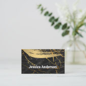 Zwart Goud Marmer | Geborsteld goud | Lux Visitekaartje (Staand voorkant)