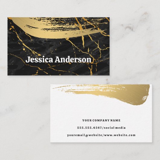 Zwart Goud Marmer | Geborsteld goud | Lux Visitekaartje (Voorkant / Achterkant)