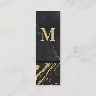 Zwart goud marmer   Gegraveerde monogram Mini Visitekaartje