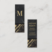 Zwart goud marmer | Gegraveerde monogram Mini Visitekaartje (Voorkant / Achterkant)