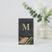 Zwart goud marmer | Gegraveerde monogram Visitekaartje (Staand voorkant)