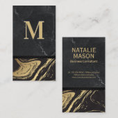 Zwart goud marmer | Gegraveerde monogram Visitekaartje (Voorkant / Achterkant)