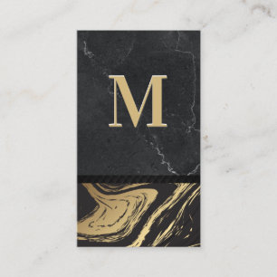 Zwart goud marmer   Gegraveerde monogram Visitekaartje