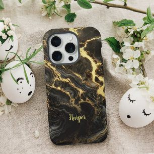 Zwart Goud Marmer Gepersonaliseerde iPhone Case iPhone 15 Pro Case