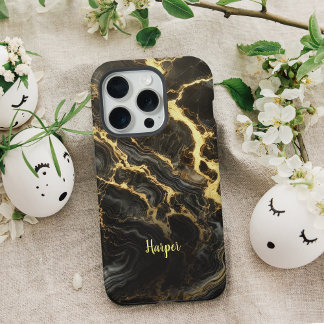 Zwart Goud Marmer Gepersonaliseerde iPhone Case iPhone 15 Pro Case