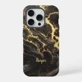 Zwart Goud Marmer Gepersonaliseerde iPhone Case iPhone Hoesje (Achterkant)