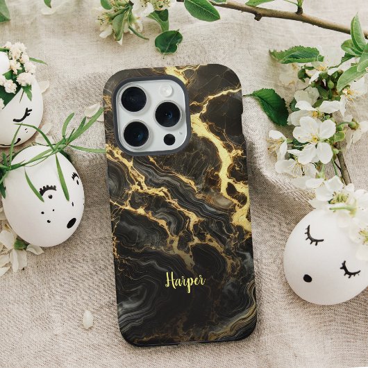 Zwart Goud Marmer Gepersonaliseerde iPhone Case iPhone Hoesje