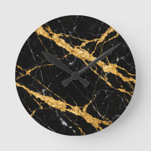 Zwart Goud Marmer Luxe Patroon Ronde Klok