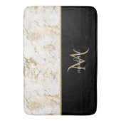 Zwart Goud & Marmer Monogram Elegante Luxe Badmat (Voorkant Verticaal)