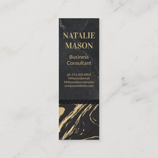 Zwart Goud Marmer | Monogram gegraveerd Mini Visitekaartje (Achterkant)