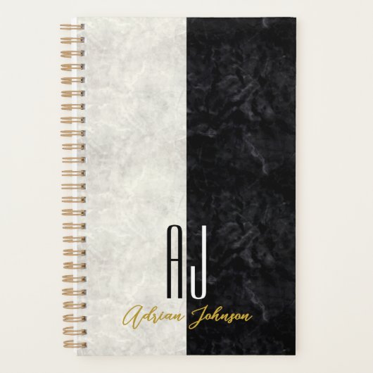 Zwart Goud Marmer Monogram Planner Journaal (Voorkant)