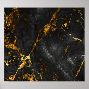 Zwart Goud Marmer, Natuurlijk Patroon. Poster