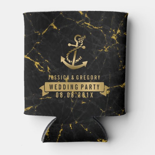 Zwart & Goud marmer Nautische Boot Anker Blikjeskoeler (Voorkant)