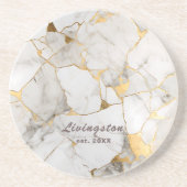 Zwart Goud Marmer Opgericht Gepersonaliseerd Zandsteen Onderzetter (Voorkant)