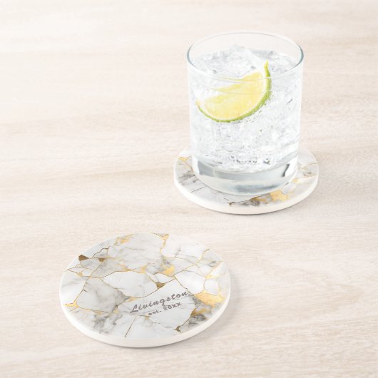 Zwart Goud Marmer Opgericht Gepersonaliseerd Zandsteen Onderzetter (Zijkant)