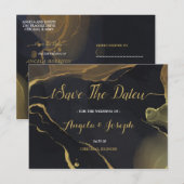 zwart & Goud Marmer Save the Date Briefkaart (Voorkant / Achterkant)