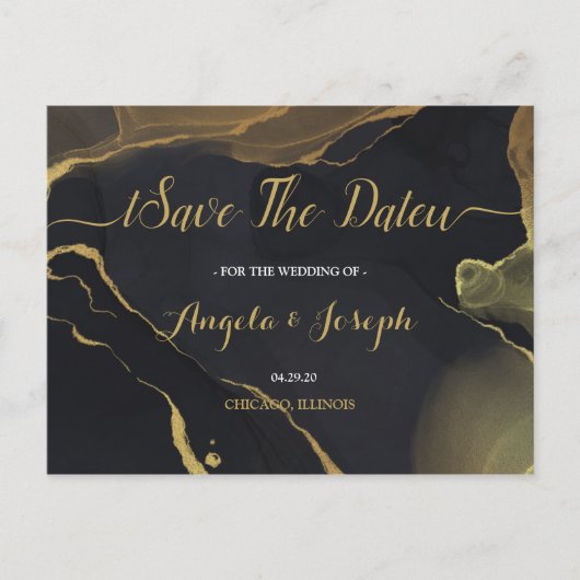 zwart & Goud Marmer Save the Date Briefkaart (Voorkant)