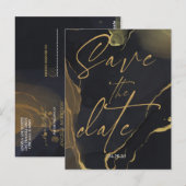 zwart & Goud Marmer Save the Date Briefkaart (Voorkant / Achterkant)