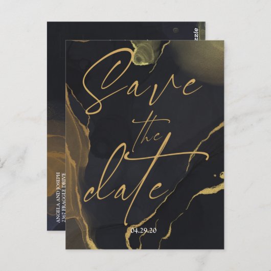 zwart & Goud Marmer Save the Date Briefkaart (Voorkant / Achterkant)