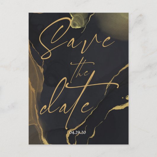 zwart & Goud Marmer Save the Date Briefkaart (Voorkant)