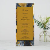 Zwart Goud Marmer Swirl Bruiloft Programmakaart (Staand voorkant)