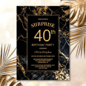 Zwart Goud Marmer Verrassing 40e Verjaardagsfeest Kaart