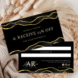Zwart & Goud Marmeren Agaat Beauty Referral Kaart Visitekaartje