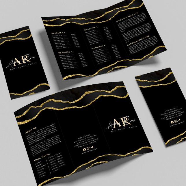 Zwart & Goud Marmeren Agaat Beauty Salon Brochure (Creator heeft geüpload)