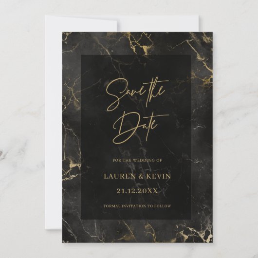 Zwart goud marmeren agaat bewaar de datum kaart (Voorkant)