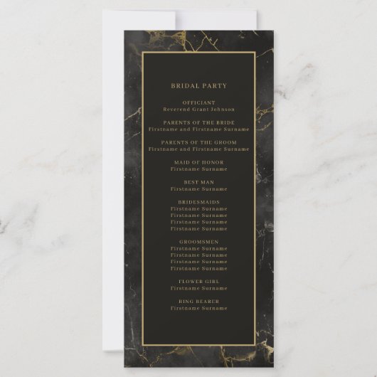 Zwart goud marmeren agaat bruiloft ceremonie progr (Achterkant)