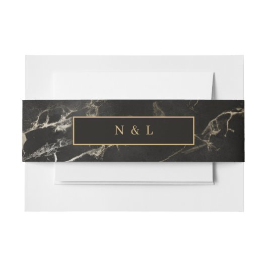Zwart goud marmeren agaat uitnodigingen wikkel (Voorkant Voorbeeld)