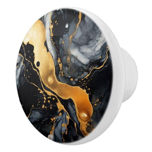 Zwart Goud Marmeren Alcoholinkt Abstract Keramische Knop (Rechts)