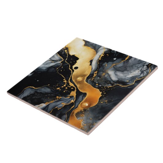 Zwart Goud Marmeren Alcoholinkt Abstract Tegeltje (Zijkant)